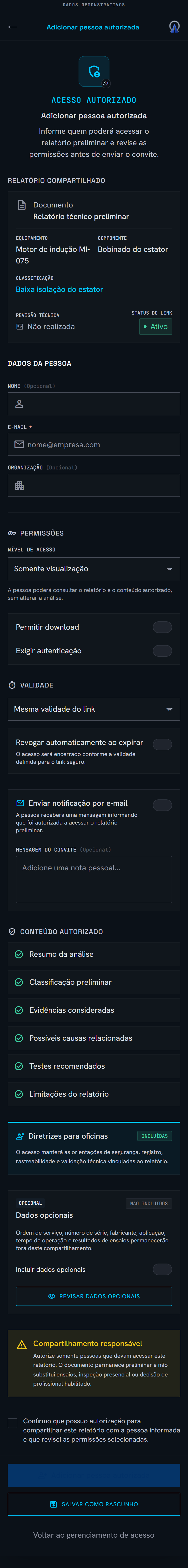 Tela Pessoas autorizadas do MotorDiag AI — demonstração conceitual da interface